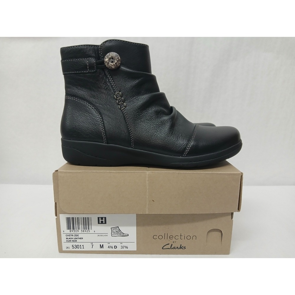 Clarks Cheyn Zoe Black Leather Ankle Boot 26153011 Womens Size 7M Comfort Casual